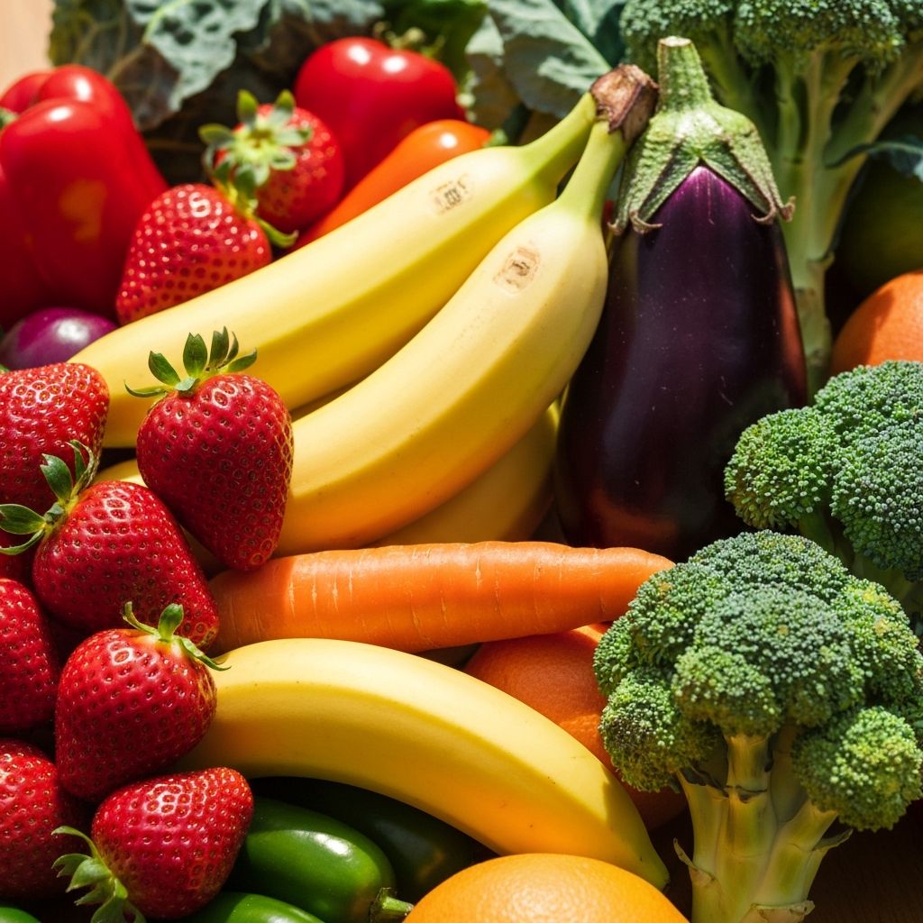 Colorful fruits and vegetables rich in vitamins and minerals